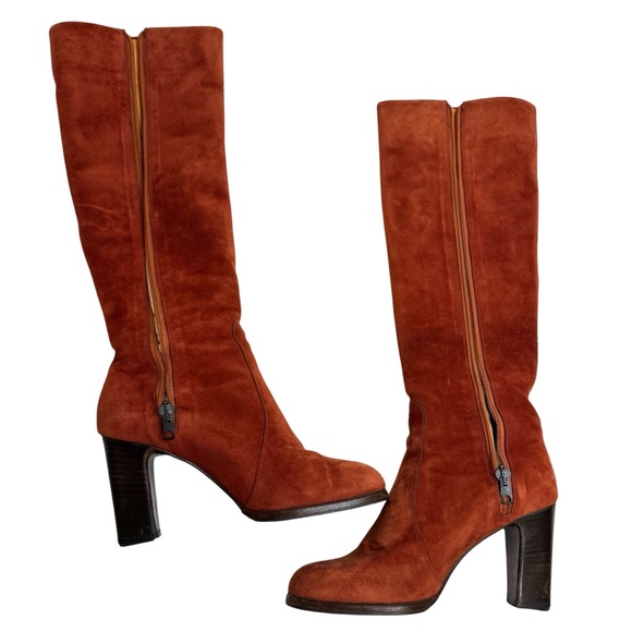 Vintage Walter Steiger Suede Tall Boots Vibram Sole Wood Heels Italy - Picture 3 of 11